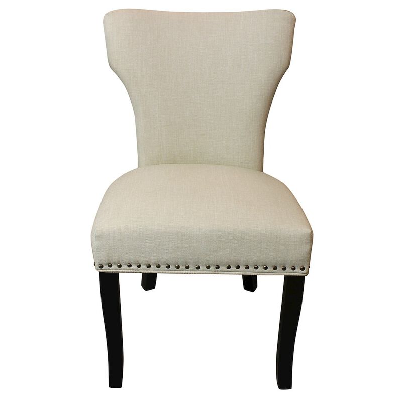 9-Piece 72 Dining Set 8 Dining Chairs in Ivory Linen Fabric Antique Brown Legs