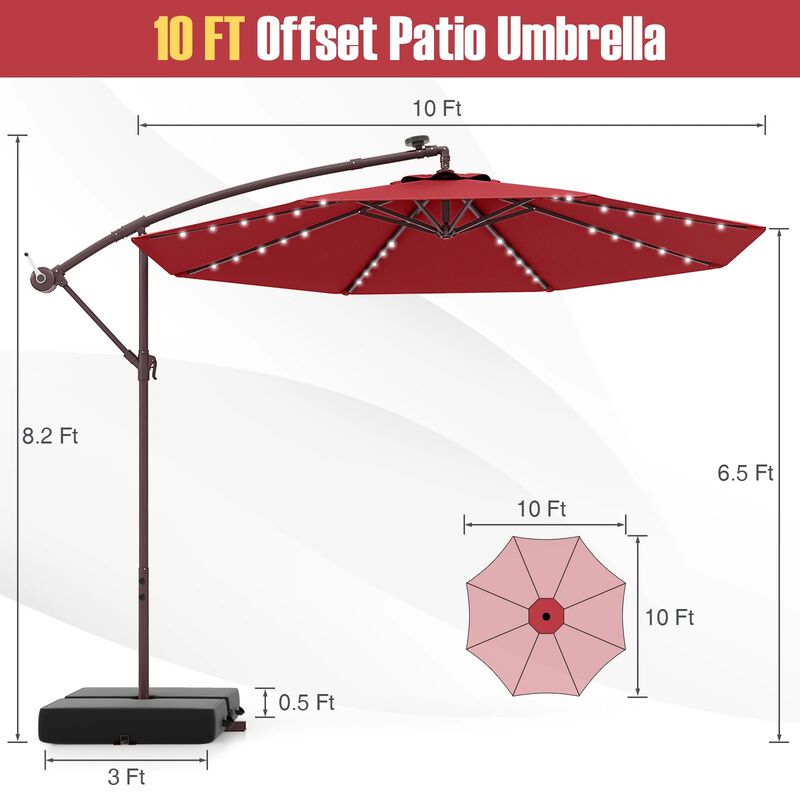 10 Ft Patio Umbrella Offset Cantilever Umbrella with 40 Solar Powered Lights image number 3
