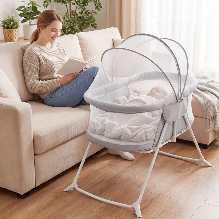 2 in 1 Baby Bedside Sleeper Bassinet with Rocking Motion and Breathable Mesh for Nursery