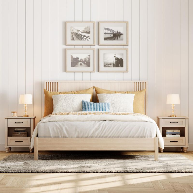 WAMPAT Set of 2 End Tables with Charging Station, Rustic Nightstand for Bedroom with 2 Drawers & Open Shelf, 2 Pack Wooden End T