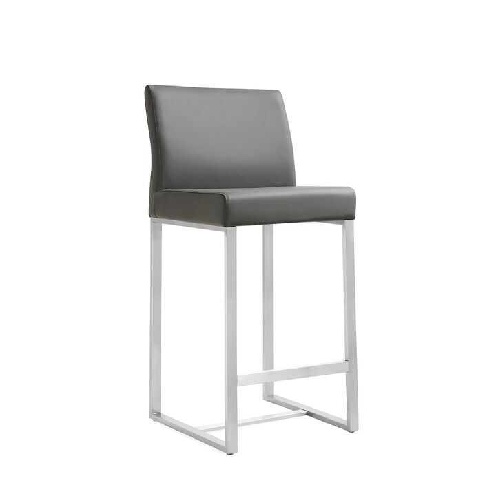 Tov Furniture Denmark Grey Performance Vegan Leather and Stainless Steel Counter Stool - Set of 2