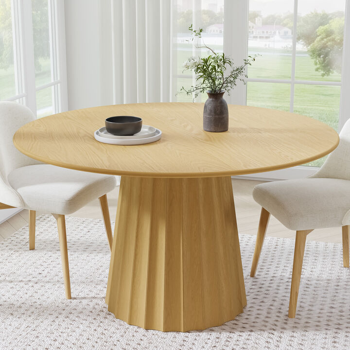 52 Inch Primary Color Round Wooden Dining Table Seats 4-6 People, Suitable for Living Room and Dining Room