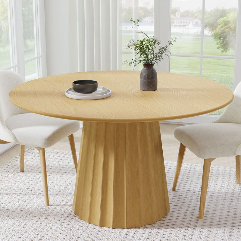 52 Inch Primary Color Round Wooden Dining Table Seats 4-6 People, Suitable for Living Room and Dining Room