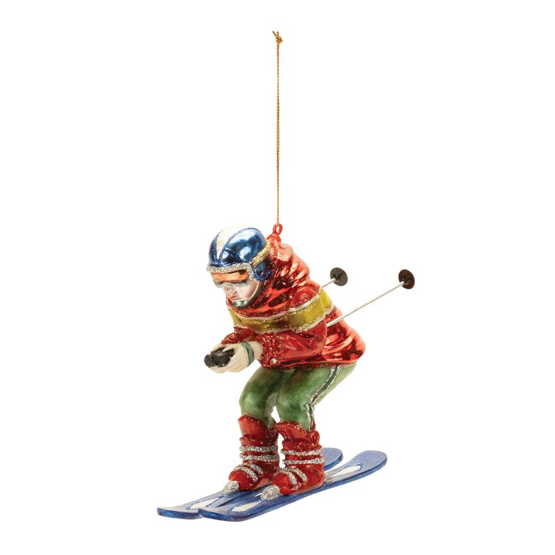Set of 6 Glittered Glass Skier Ornaments for Holiday Tree or Winter Sports Decor