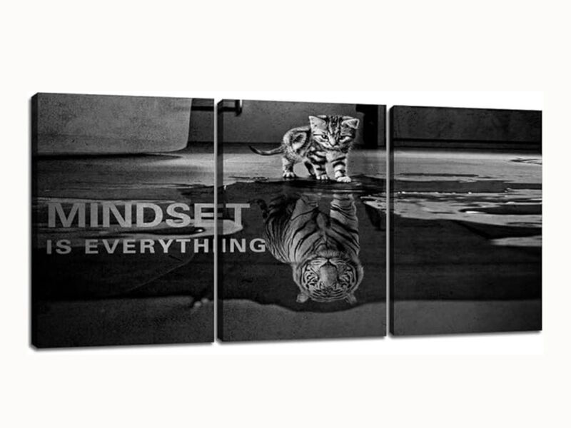 Mindset Is Everything &ndash; 3-Panel Motivational Canvas Wall Art for Office, Bedroom & Living Room (36" W &times; 16" H, Framed)