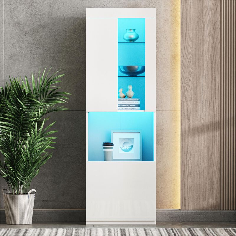 Merax High Gloss Storage Cabinet with LED Lights
