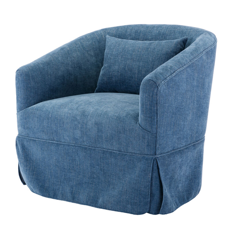 360-degree Swivel Accent Armchair Linen Blend Blue image number 1