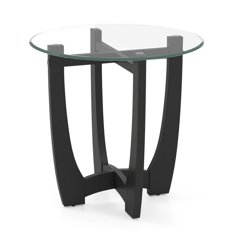 Round End Side Table with Tempered Glass Top for Living Room or Bedroom