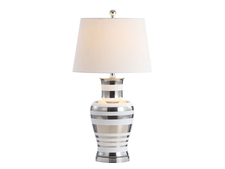 Zilar Striped 28.75" Ceramic/Iron Classic Modern LED Table Lamp, Silver