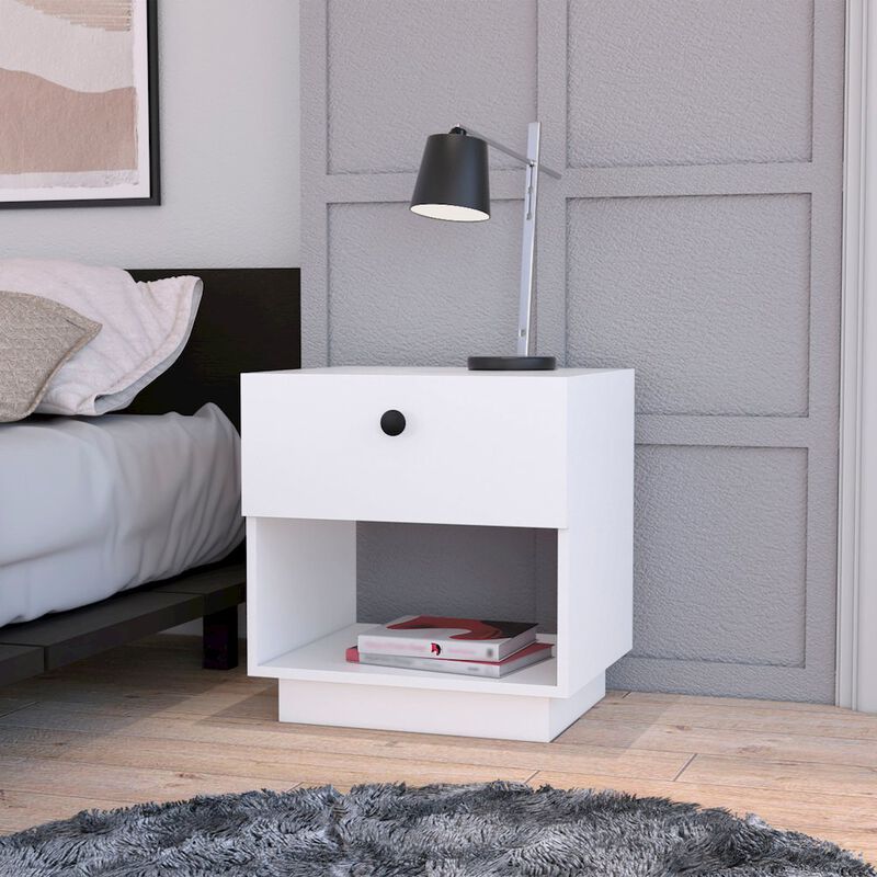 Plethoria Home White 1-Drawer Nightstand