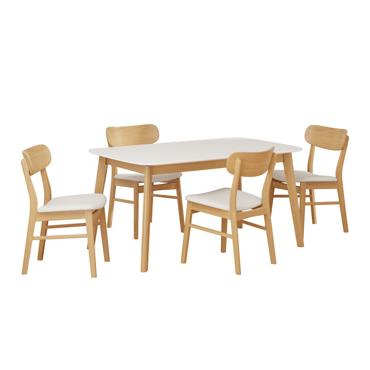 Merax 5-Piece Mid-Century Modern Dining Set - Solid Rubberwood Frame with Upholstered Chairs