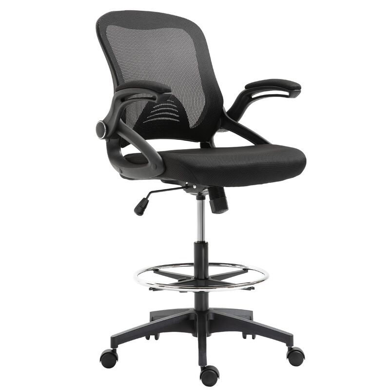 Black Tall Office Chair: Drafting Chair with Lumbar Support and Footrest
