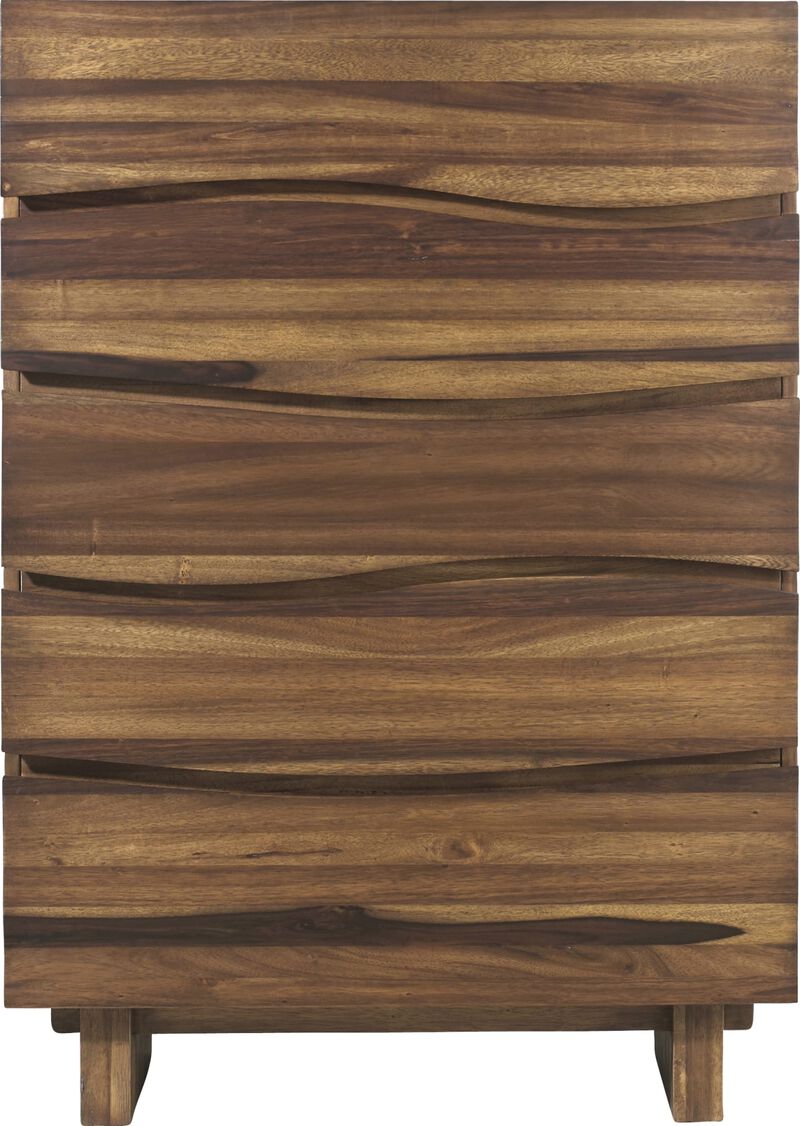 Ocean Five Drawer Solid Wood Chest in Natural Sengon