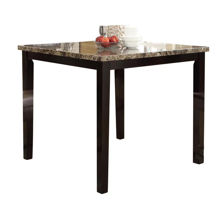 Spacious Wooden Counter High Table Faux Marble Top Brown - Benzara