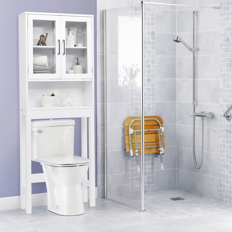 Costway Over the Toilet Storage Cabinet Bathroom Space Saver w/Tempered Glass Door White