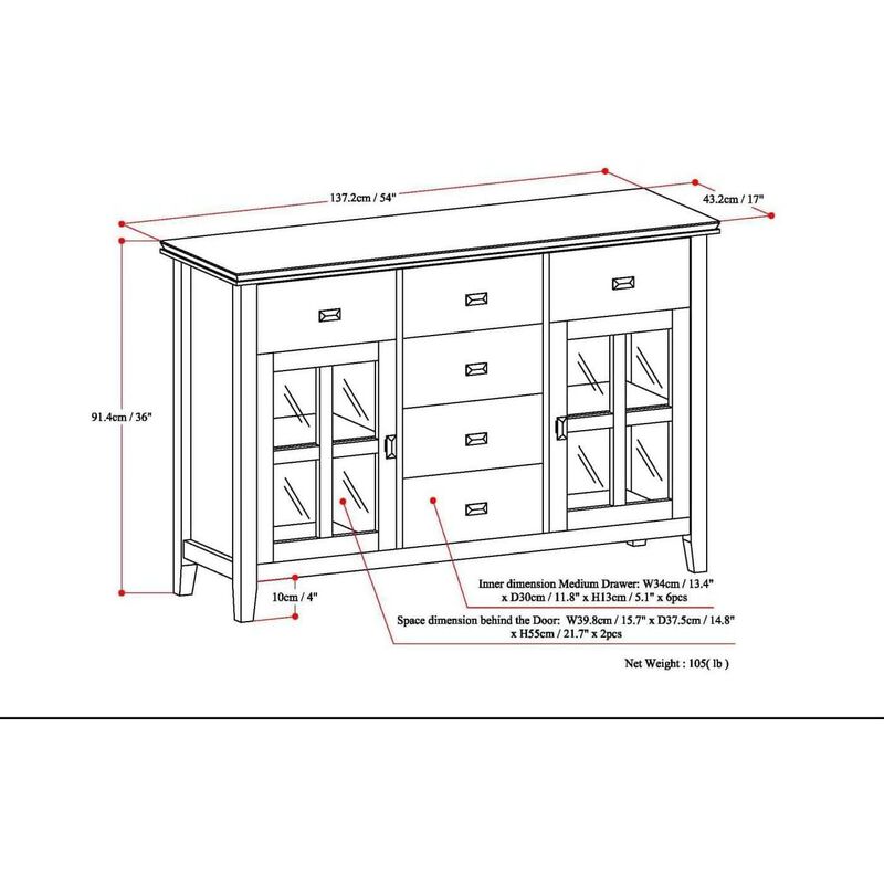 ShipItFurniture Chestnut Brown Contemporary Sideboard With Glass Doors image number 3