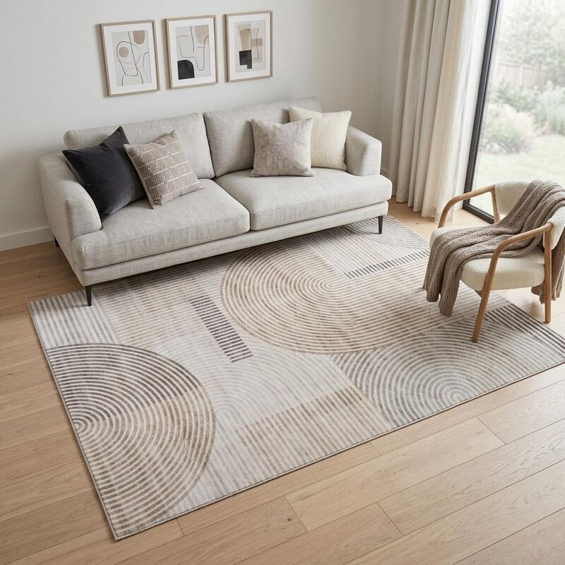 HomeRoots 5' X 8' Beige and Brown Abstract Distressed Area Rug image number 1