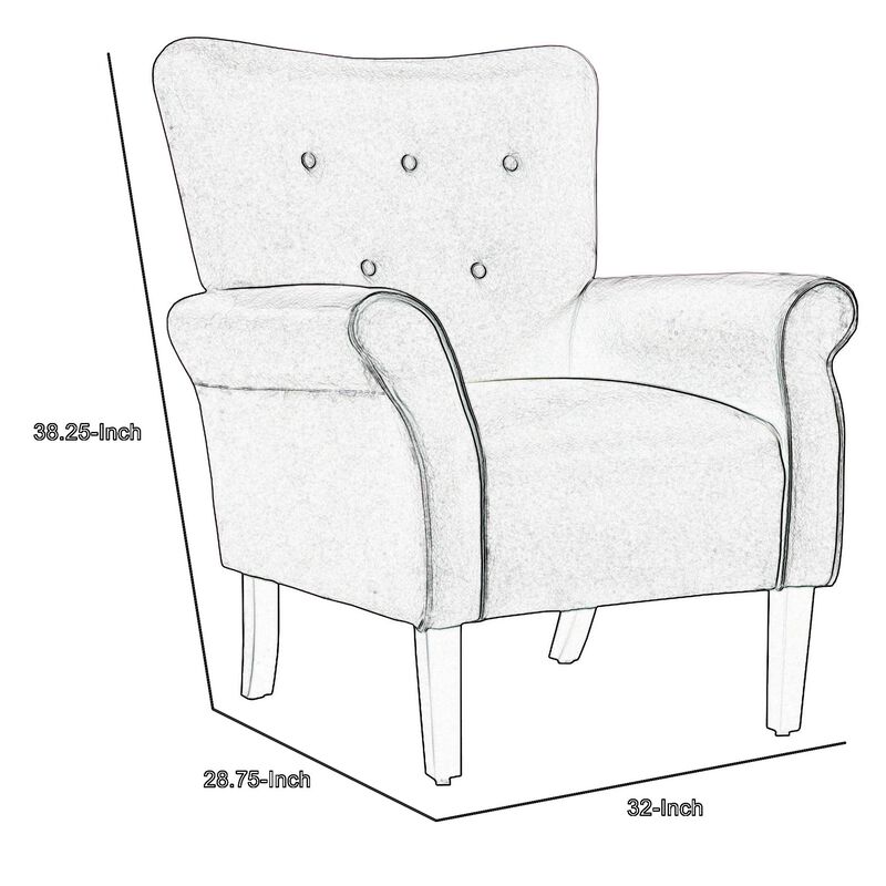 Cilic 32 Inch Accent Chair, Button Tufted Back, Rolled Arms, Yellow Fabric-Benzara image number 5