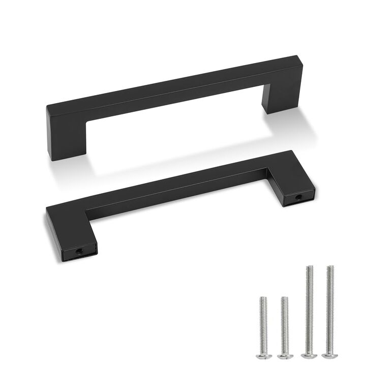 Redunest Cabinet Pulls Matte Black Cabinet Handles Square Drawer Pulls, 2 Pack 5 Inch 128mm Hole Centers Stainless Steel Kitchen