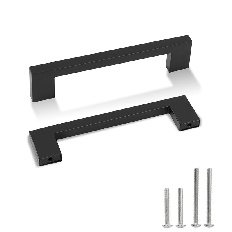 Redunest Cabinet Pulls Matte Black Cabinet Handles Square Drawer Pulls, 2 Pack 5 Inch 128mm Hole Centers Stainless Steel Kitchen