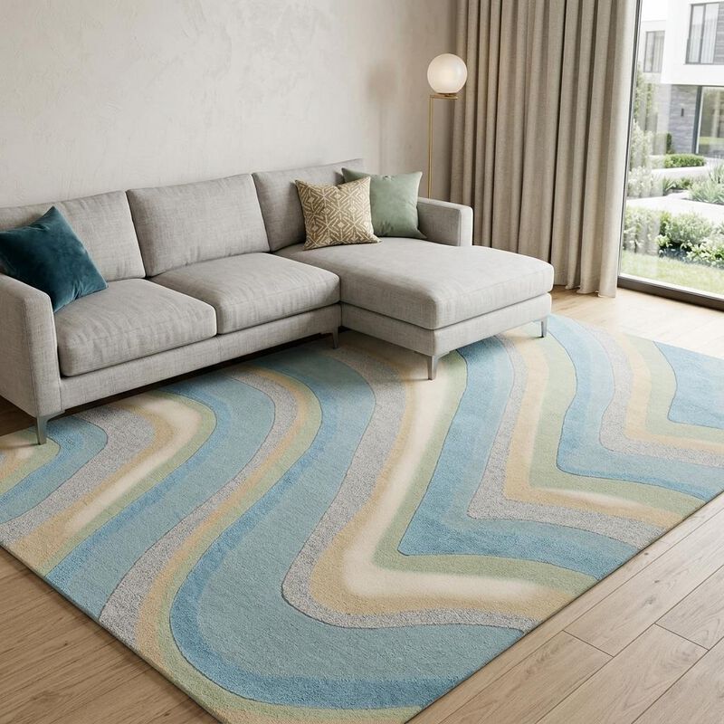 HomeRoots 8' X 10' Blue Beige And Green Wool Abstract Hand Tufted Area Rug image number 1