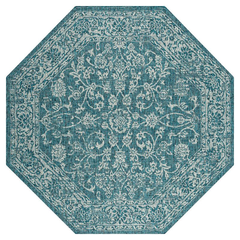 Tela Bohemian Textured Weave Floral Octagon Indoor/Outdoor Area Rug