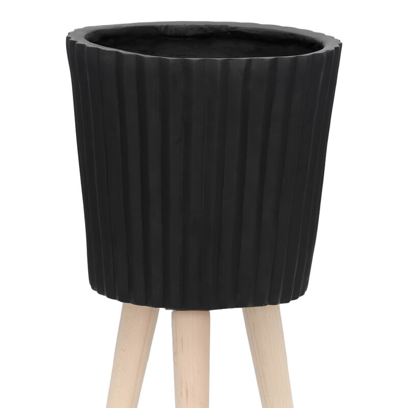 Ridged Planter with Wood Legs, Black Set