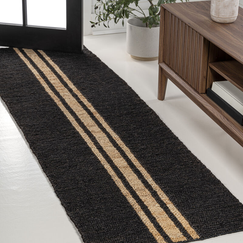 Olivier Rustic Farmhouse Wide Ticking Stripe Jute Area Rug