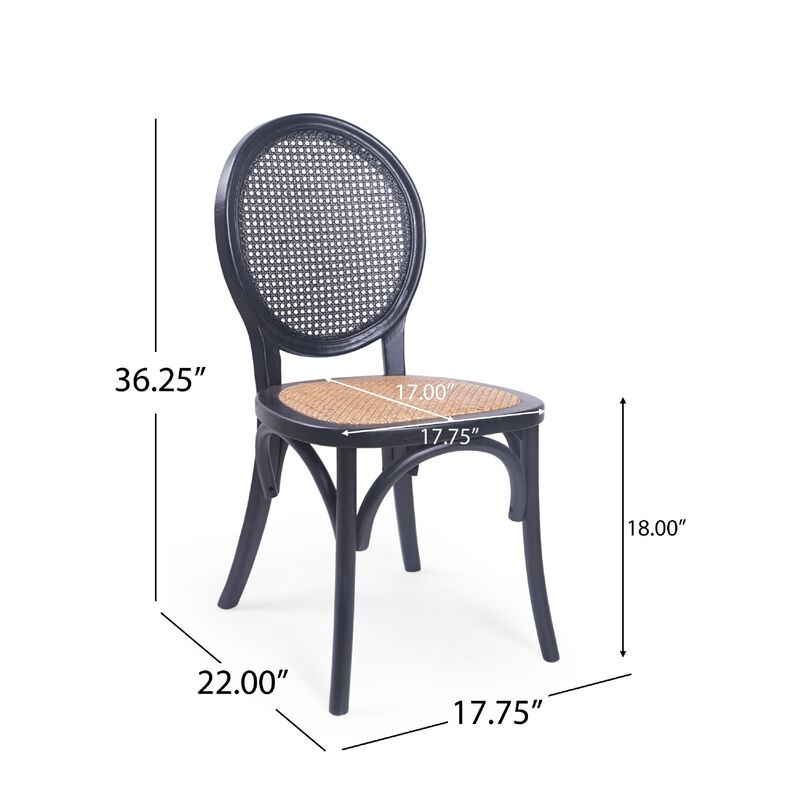 Dining Chair Set of 2, Matte Black Rattan Woven Back and Brown Seat image number 5