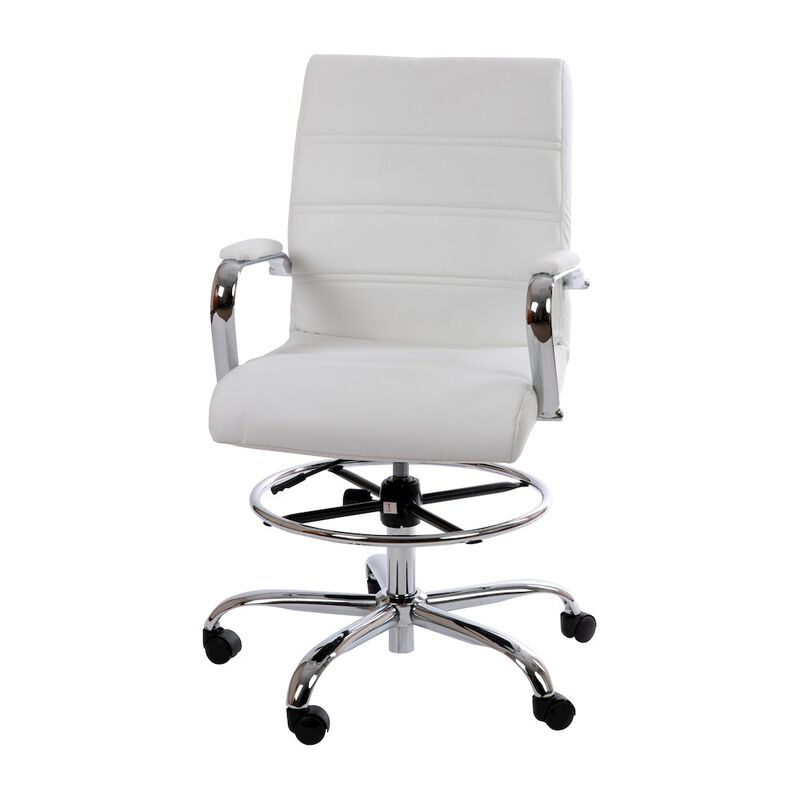 Flash Furniture Mid-Back White Drafting Chair with Adjustable Foot Ring and Chrome Base image number 0