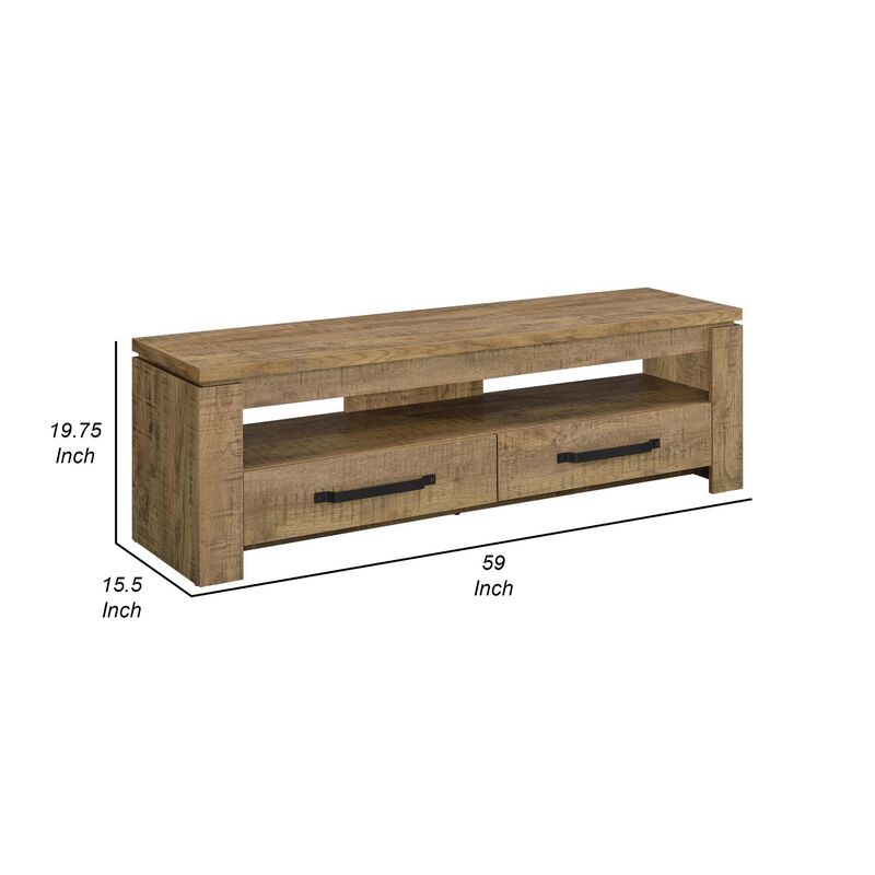 59 Inch TV Media Entertainment Console with 2 Drawers, Warm Wood Brown - Benzara