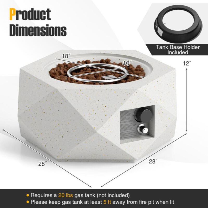 Hivvago 40000 BTU 28 Inch Hexagon Terrazzo Propane Fire Pit Table with Stainless Steel Burner