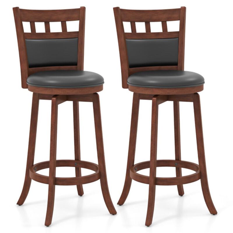 Hivvago Wood Swivel Bar Stools Set of 2 with Faux Leather Upholstered Seat and Back