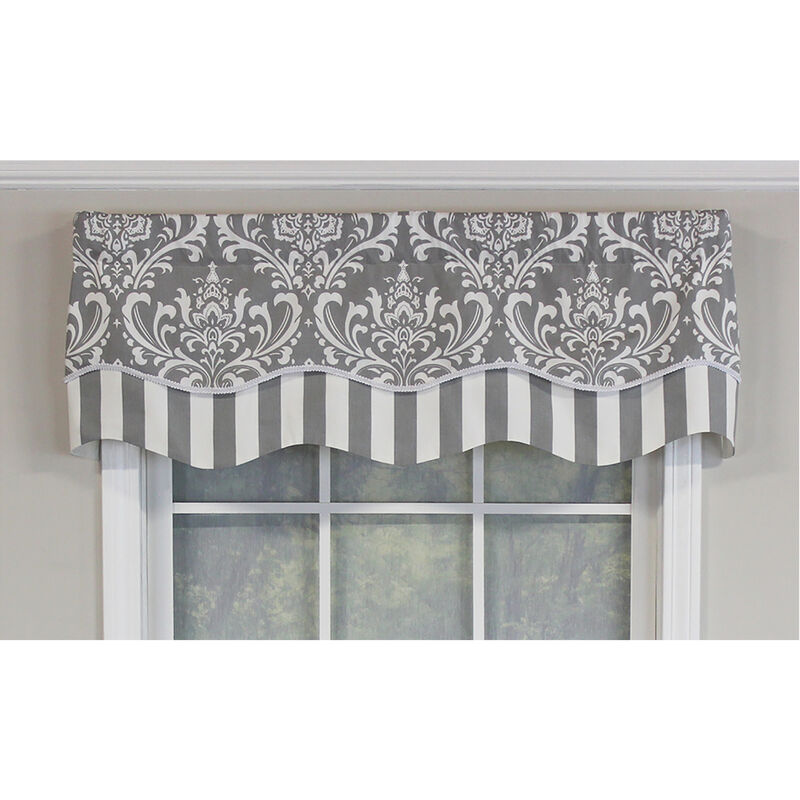 RLF Home Ozbourne Glory Valance Black. 3" Rod Pocket, Layered, Trimmed. 50"W X 16"L