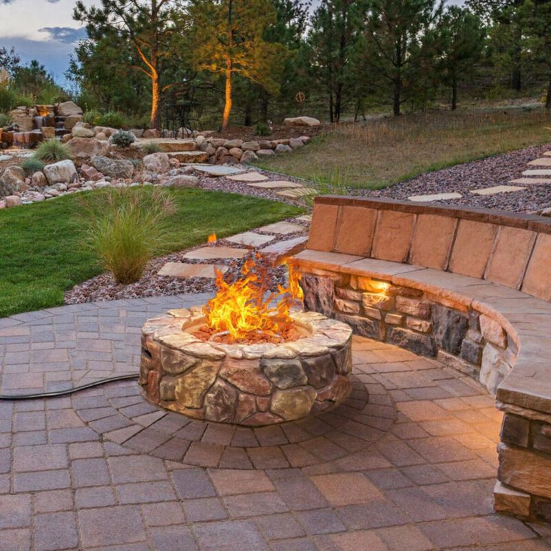 Hivvago Propane Gas Fire Pit with Lava Rocks and Protective Cover