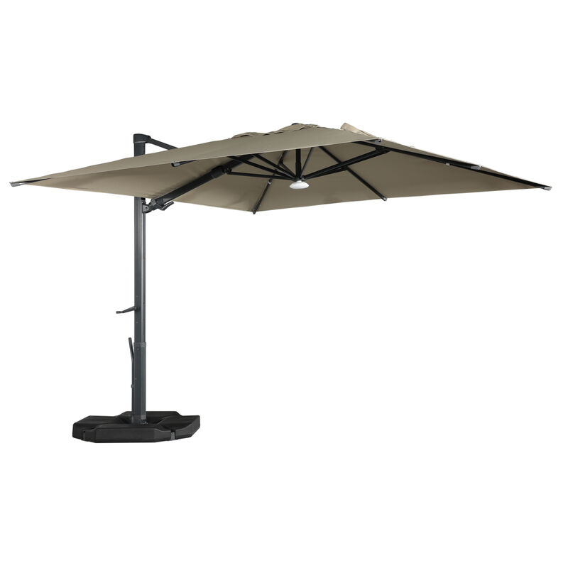 MONDAWE 10ft Square Solar LED Cantilever Patio Umbrella with Included Base Stand & Bluetooth Light