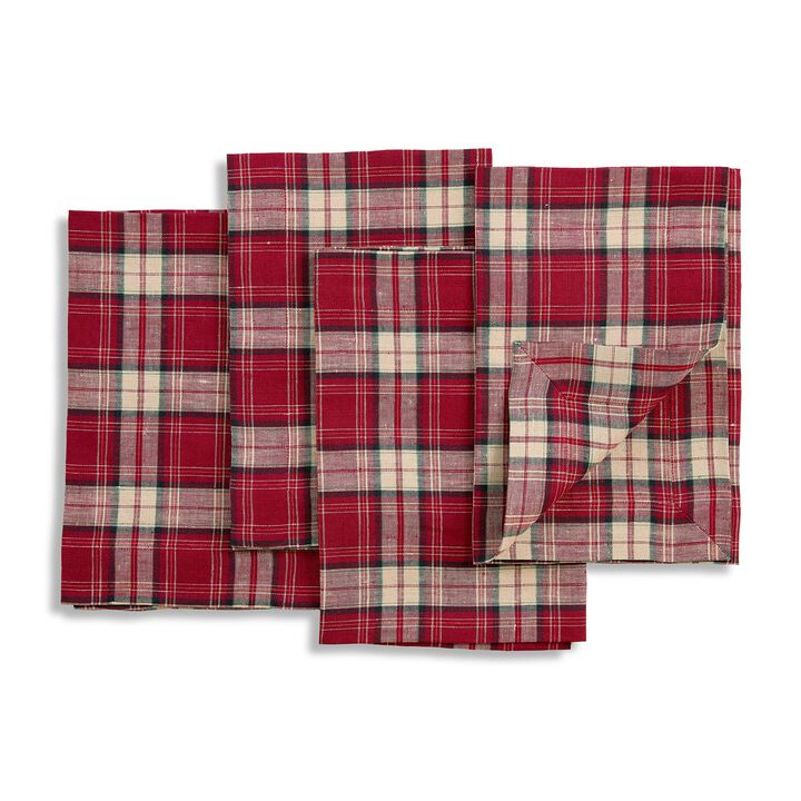 Linen Dinner Napkins - Burgundy Plaid