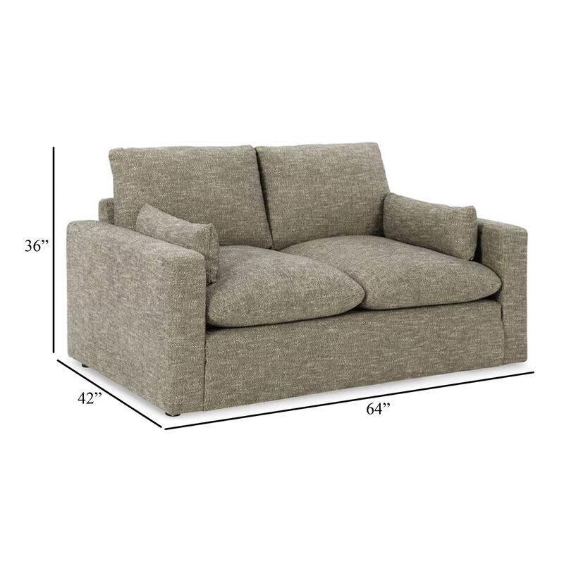 Yezi Loveseat, 64 Inch, 2 Pillows, Granite Gray Polyester, Foam Fill - Benzara image number 4