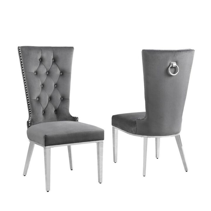 Best Quality Furniture Dark Gray Velvet Side Chair With Silver Stainless Steel Base (Set Of 2)