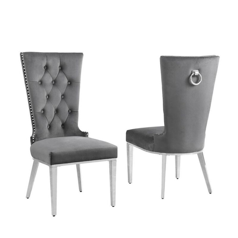 Best Quality Furniture Dark Gray Velvet Side Chair With Silver Stainless Steel Base (Set Of 2)