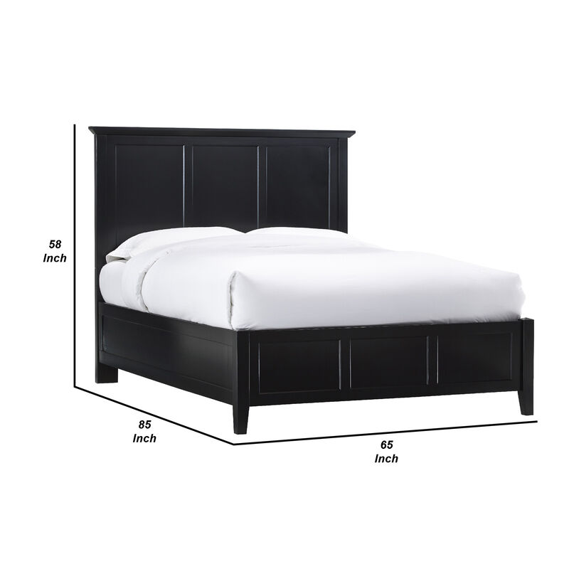 Neo Solid Mahogany Wood Low Profile Queen Bed, Beveled Trim Top, Black