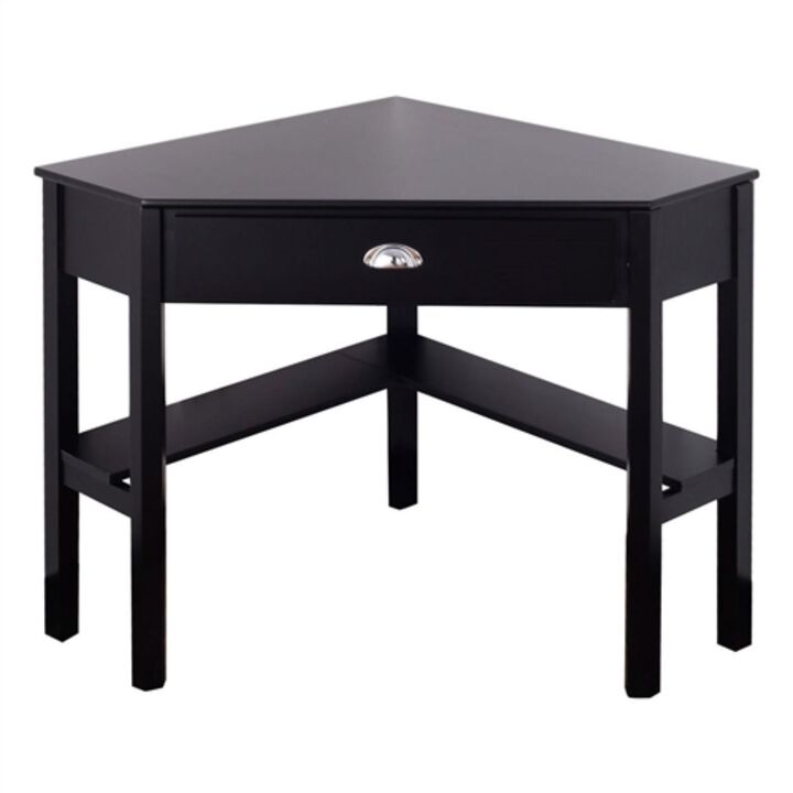 Hivvago Corner Black Wood Computer Desk with Drawer