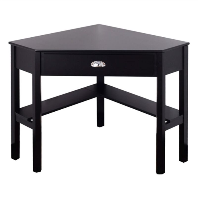 Hivvago Corner Black Wood Computer Desk with Drawer