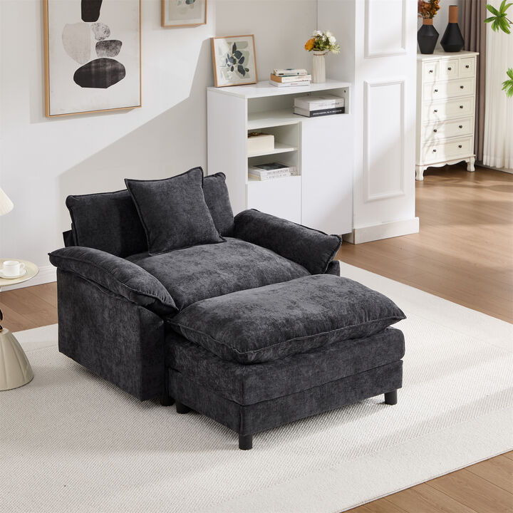 44.5 Inch Modern Chenille Accent Chair with Ottoman, Single Upholstered Reading Armchair