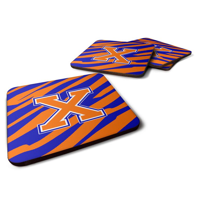 Caroline's Treasures CJ1023-XFC Monogram-Tiger Stripe-Blue Orange Foam Coasters (Set of 4), Initial Letter X, 3.5 H x 3.5 W, Multicolor
