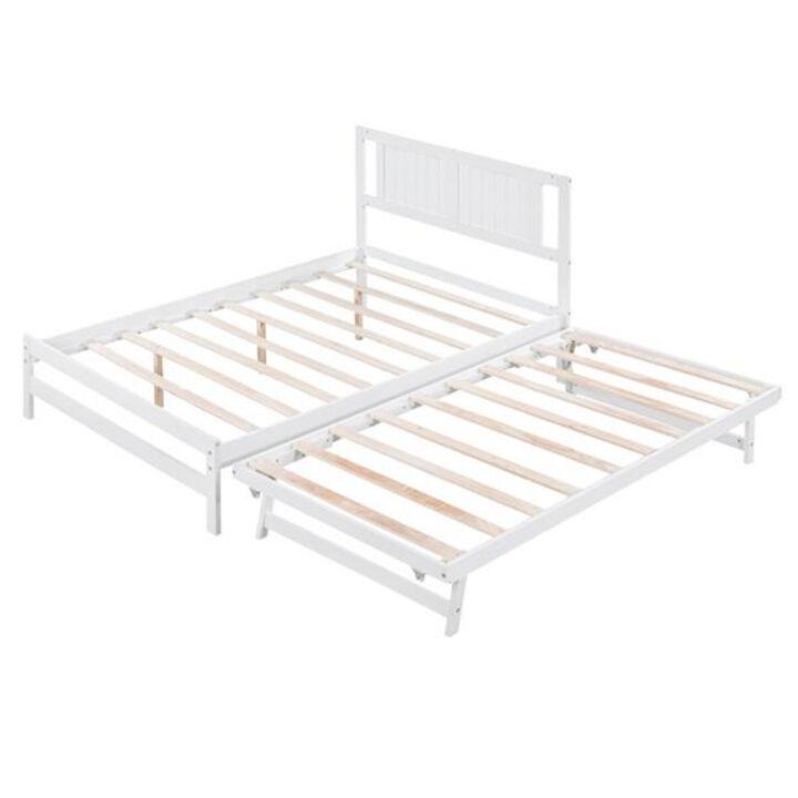 Platform Bed Frame with Adjustable Trundle for Extra Sleeping Space