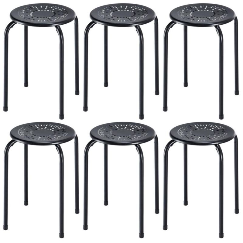 Hivvago Set of 6 Stackable Multifunctional Daisy Design Backless Round Metal Stool Set