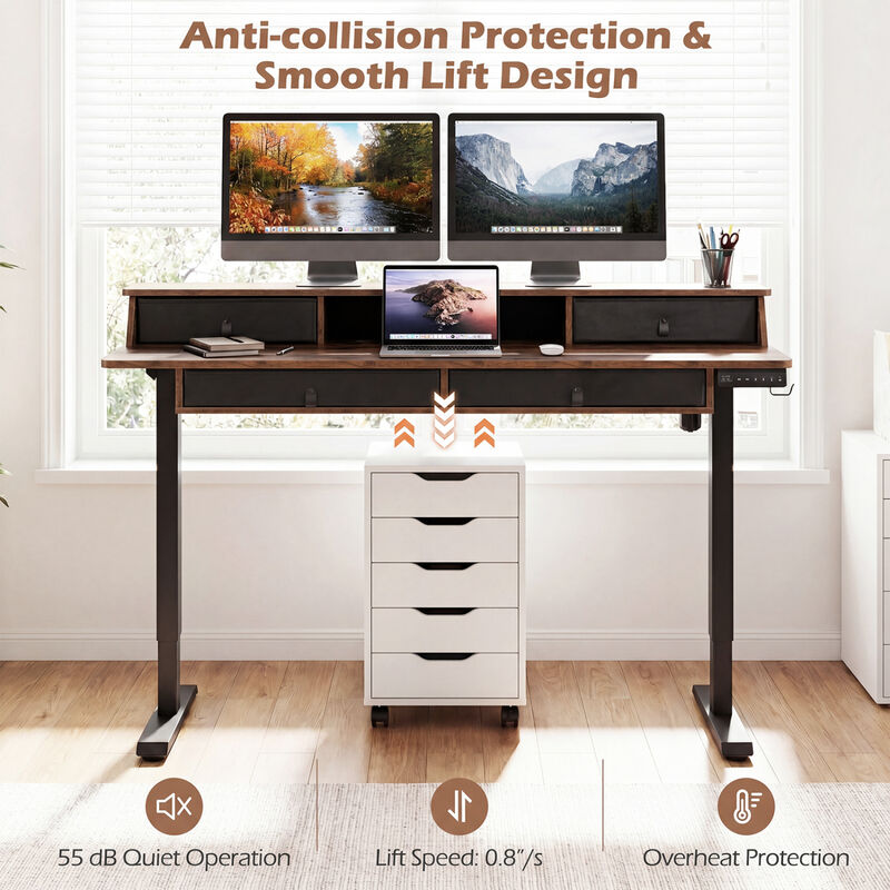 Electric Height Adjustable Standing Desk with Storage Drawers image number 4
