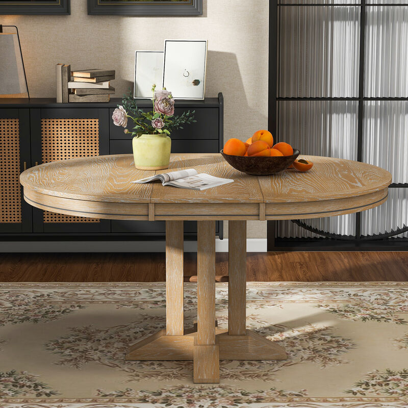 Merax Farmhouse Dining Table Extendable Round Table for Kitchen