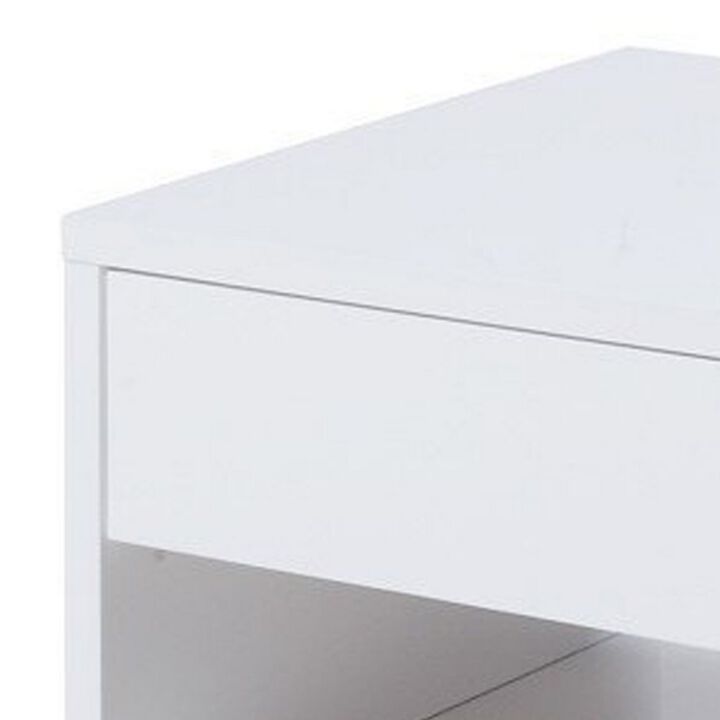 Contemporary Storage End Table With Metallic Base, Glossy White-Benzara